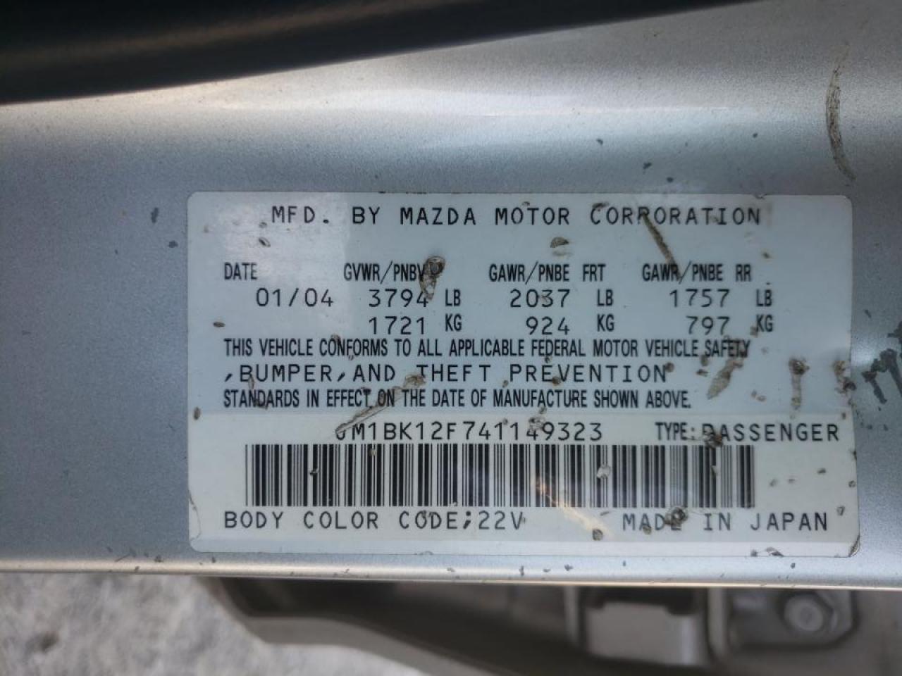 Photo 10 from auction – 2004 MAZDA 3 I with VIN JM1BK12F741149323
