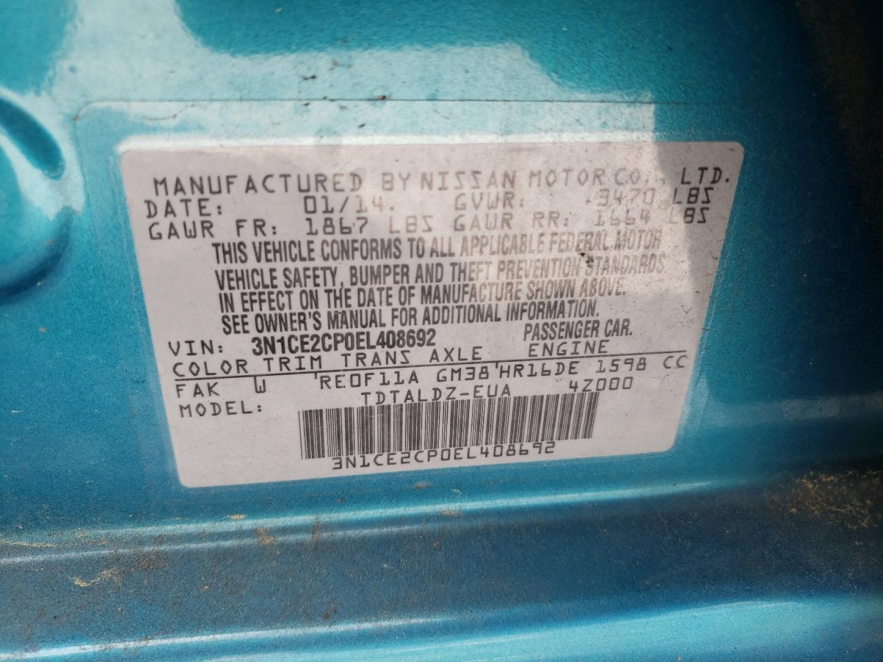 Photo 10 from auction – 2014 NISSAN VERSA NOTE with VIN 3N1CE2CP0EL408692