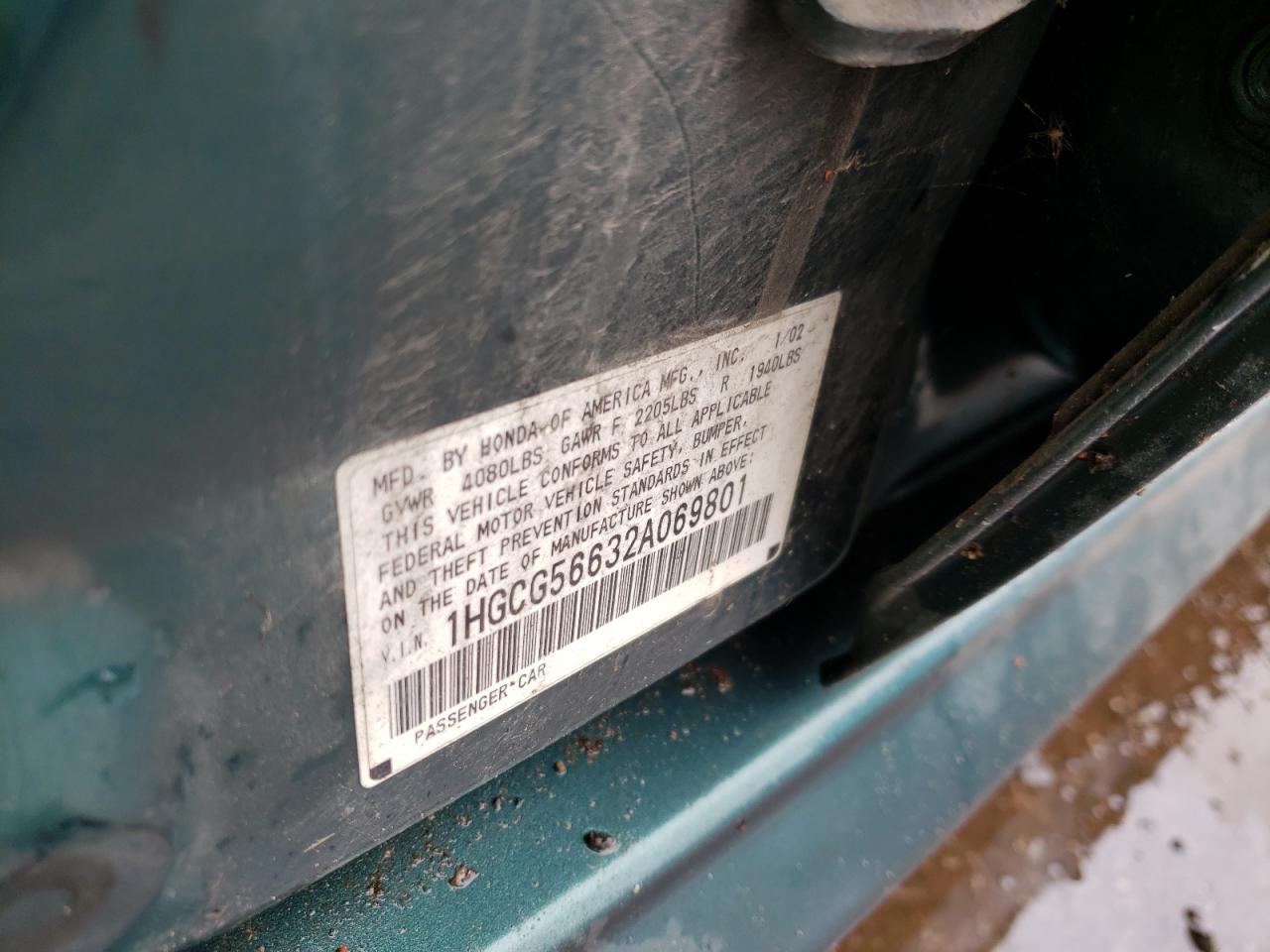 Photo 10 from auction – 2002 HONDA ACCORD EX with VIN 1HGCG56632A069801