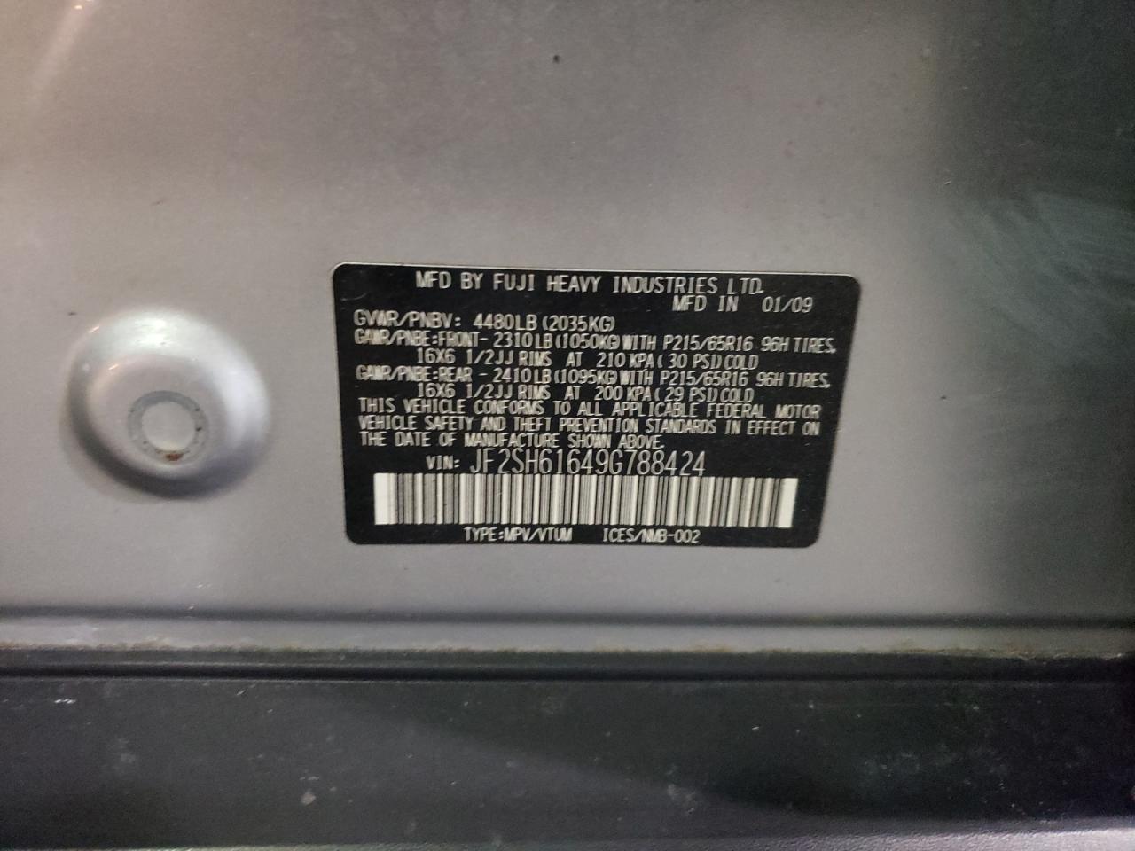Photo 10 from auction – 2009 SUBARU FORESTER 2 with VIN JF2SH61649G788424