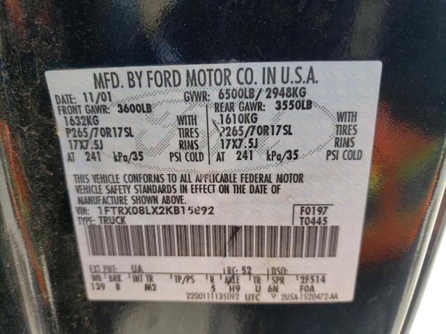 Photo 10 from auction – 2002 FORD F150 with VIN 1FTRX08LX2KB15892