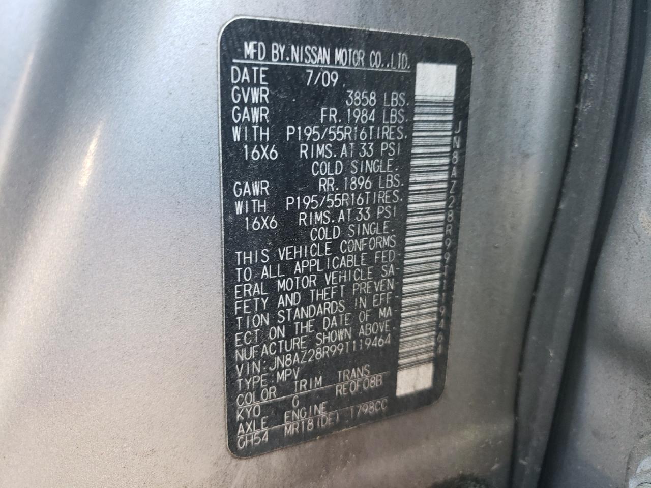 Photo 10 from auction – 2009 NISSAN CUBE BASE with VIN JN8AZ28R99T119464