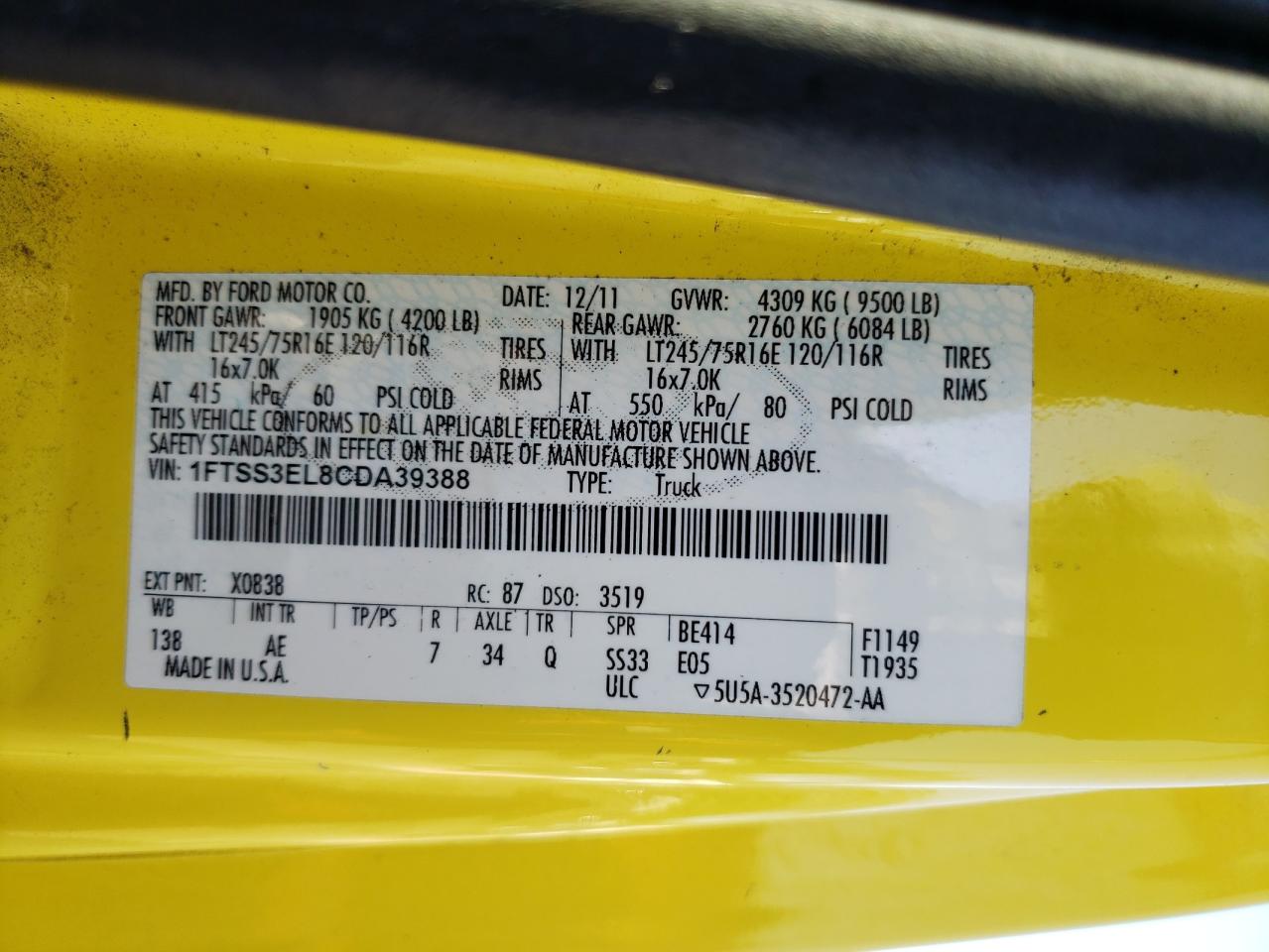 Photo 10 from auction – 2012 FORD ECONOLINE with VIN 1FTSS3EL8CDA39388