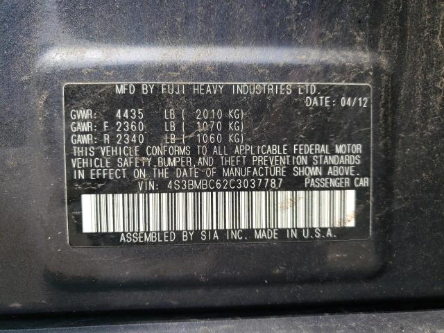 Photo 10 from auction – 2012 SUBARU LEGACY 2.5 with VIN 4S3BMBC62C3037787