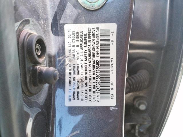 Photo 10 from auction – 2016 HONDA CIVIC LX with VIN 19XFC2F58GE230452
