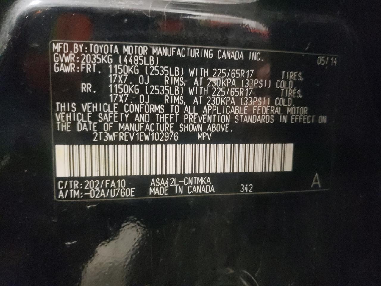 Photo 10 from auction – 2014 TOYOTA RAV4 XLE with VIN 2T3WFREV1EW102976