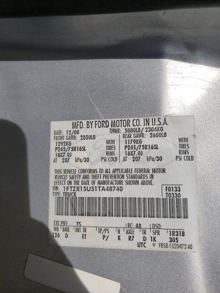 Photo 10 from auction – 2001 FORD RANGER SUP with VIN 1FTZR15U51TA48740