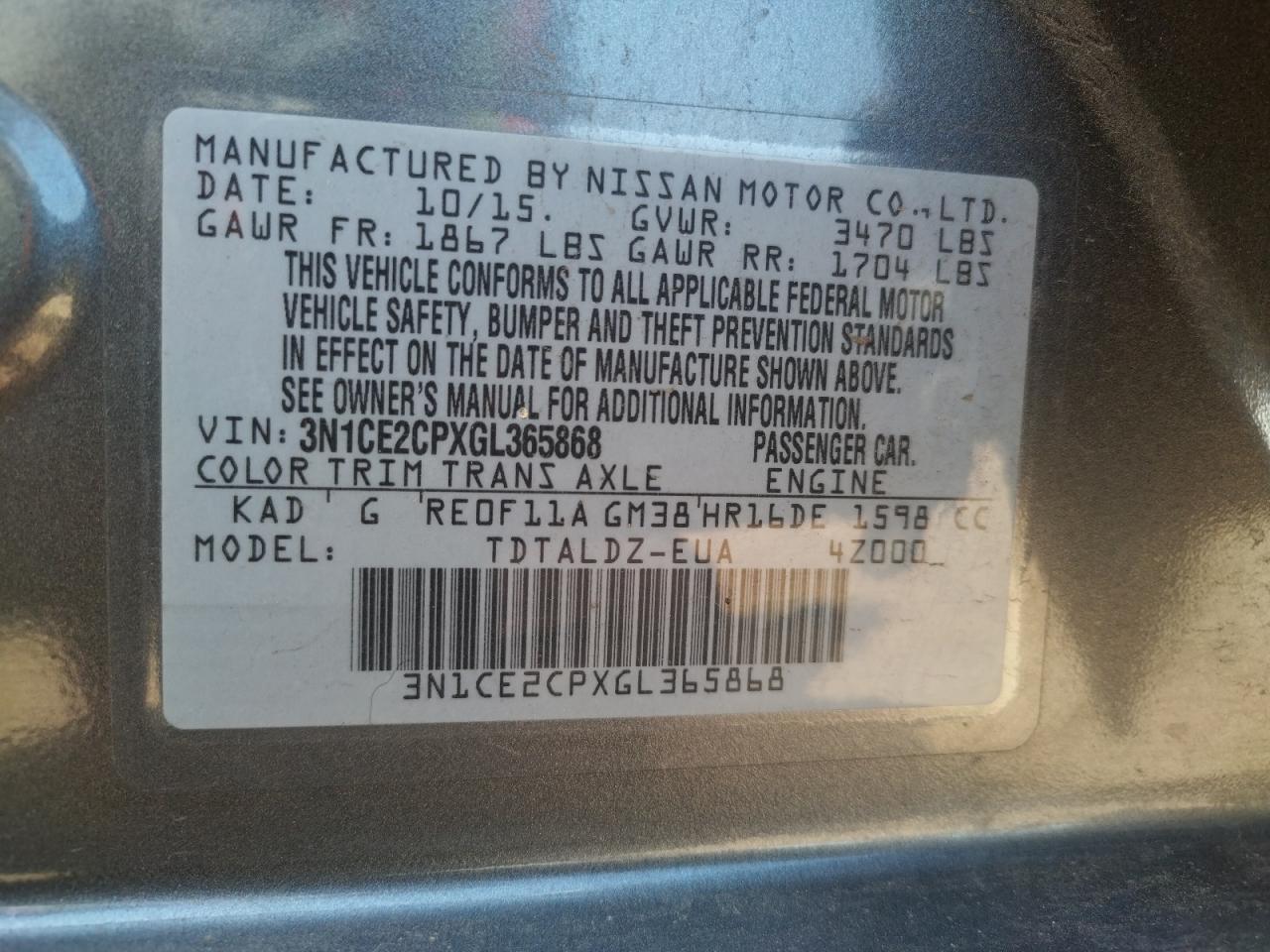 Photo 10 from auction – 2016 NISSAN VERSA NOTE with VIN 3N1CE2CPXGL365868