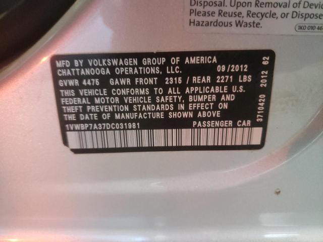 Photo 10 from auction – 2013 VOLKSWAGEN PASSAT SE with VIN 1VWBP7A37DC031981