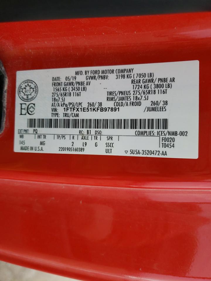 Photo 10 from auction – 2019 FORD F150 SUPER with VIN 1FTFX1E51KFB97891