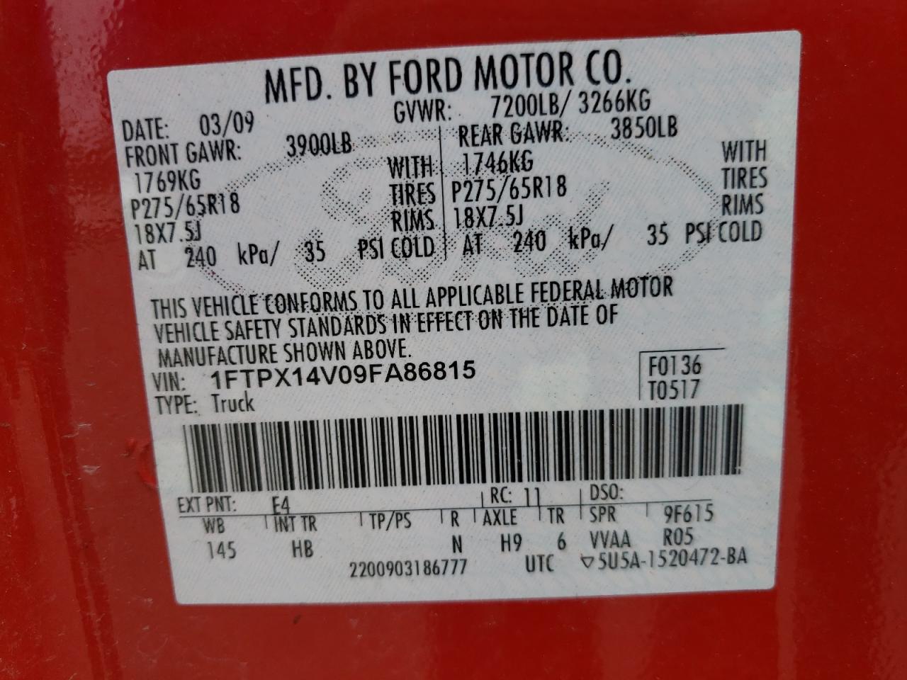 Photo 10 from auction – 2009 FORD F150 SUPER with VIN 1FTPX14V09FA86815
