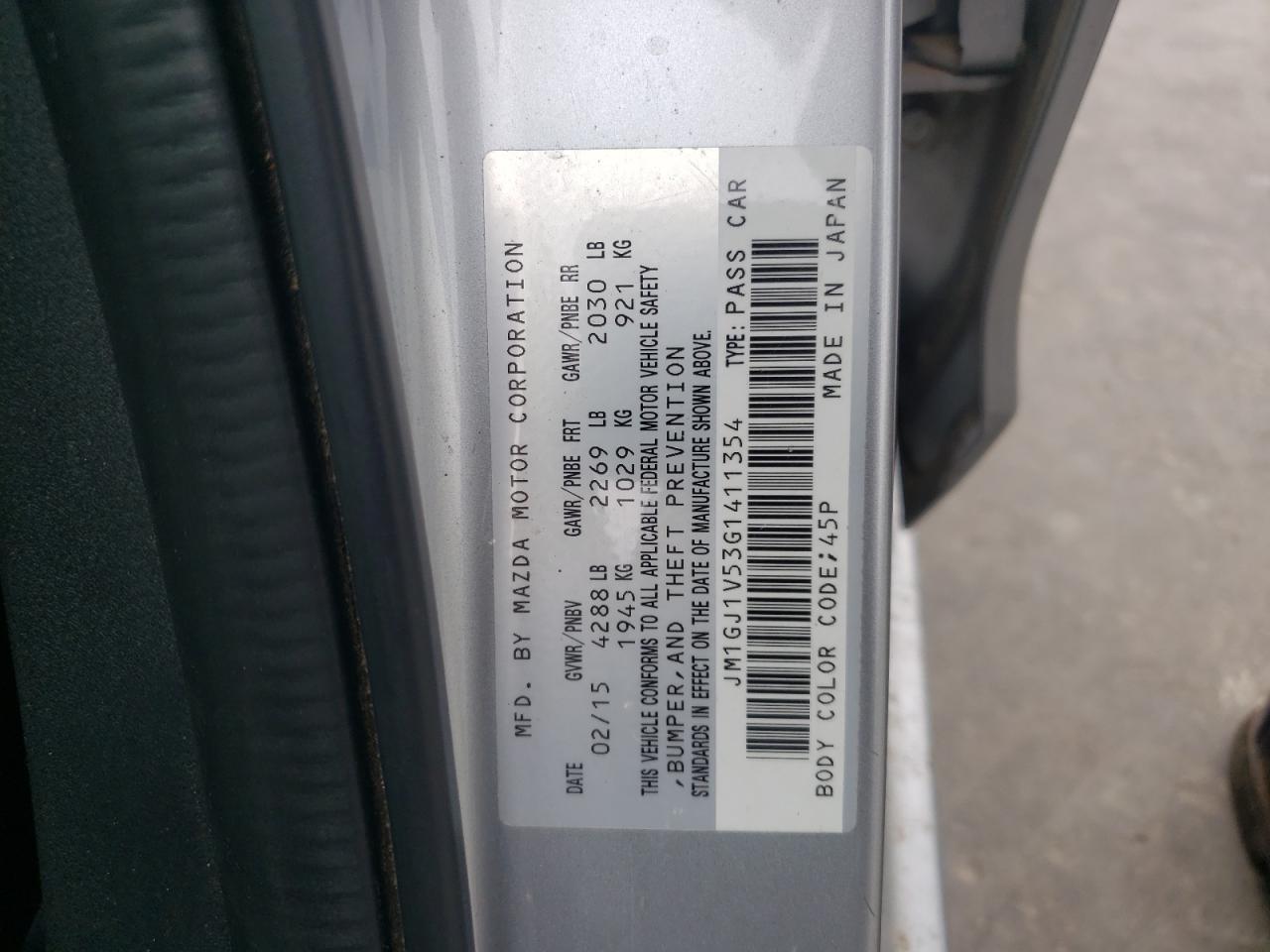 Photo 10 from auction – 2016 MAZDA 6 TOURING with VIN JM1GJ1V53G1411354