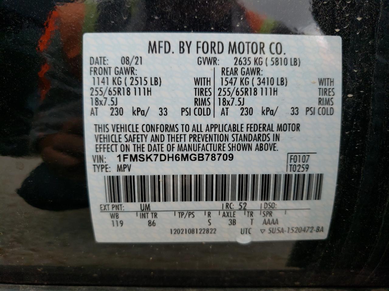 Photo 10 from auction – 2021 FORD EXPLORER X with VIN 1FMSK7DH6MGB78709