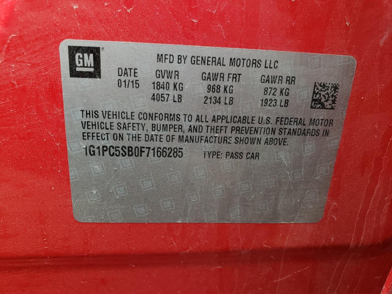 Photo 10 from auction – 2015 CHEVROLET CRUZE LT with VIN 1G1PC5SB0F7166285