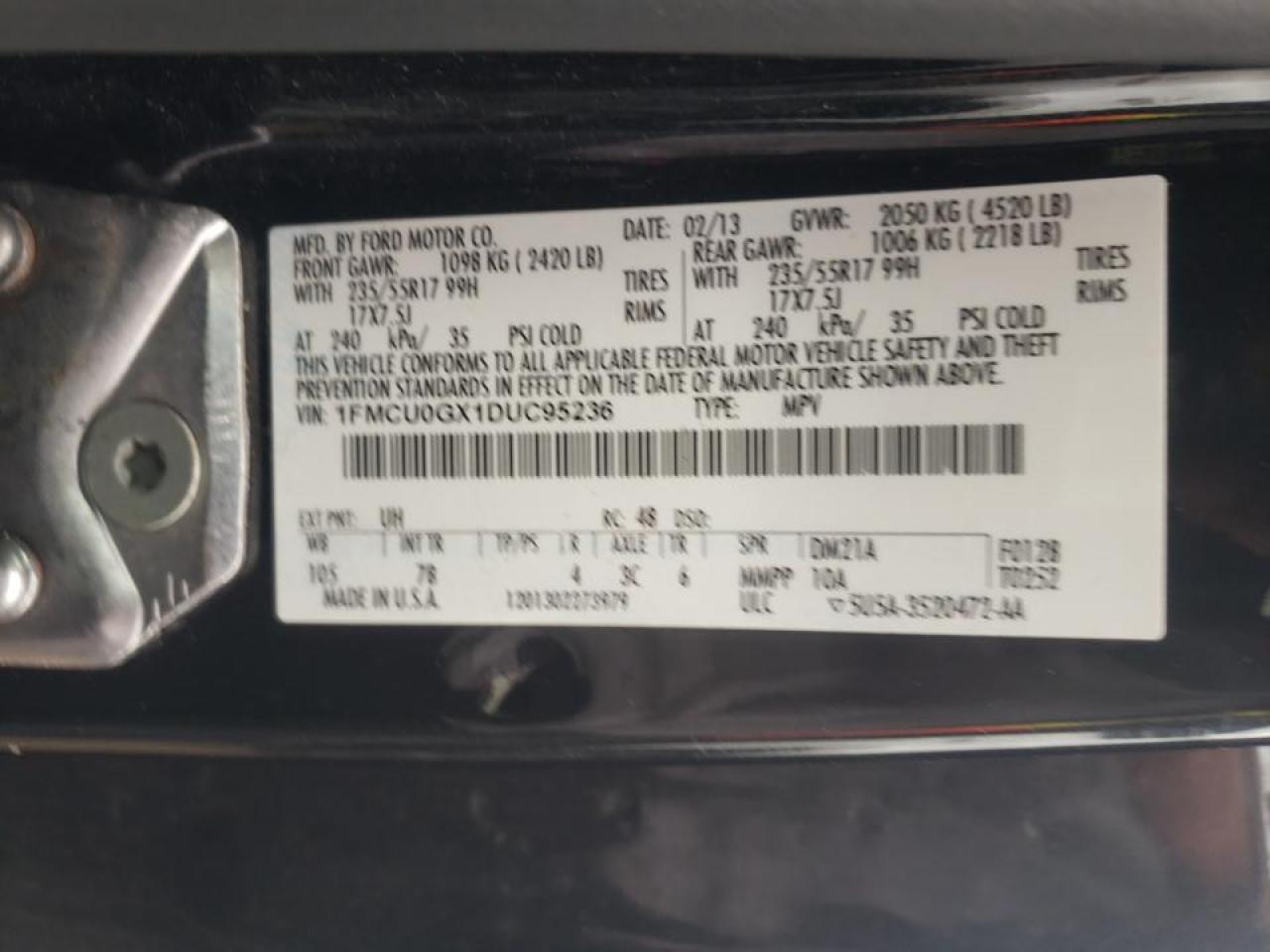 Photo 10 from auction – 2013 FORD ESCAPE SE with VIN 1FMCU0GX1DUC95236