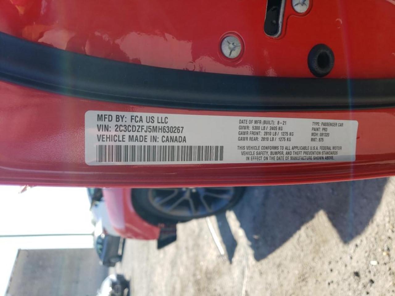 Photo 10 from auction – 2021 DODGE CHALLENGER with VIN 2C3CDZFJ5MH630267