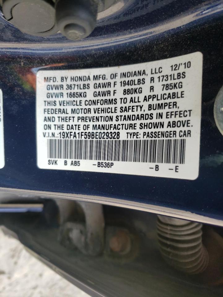 Photo 10 from auction – 2011 HONDA CIVIC LX with VIN 19XFA1F59BE029328