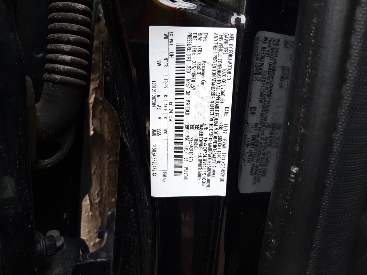 Photo 10 from auction – 2013 FORD FOCUS with VIN 1FADP3L97DL191838