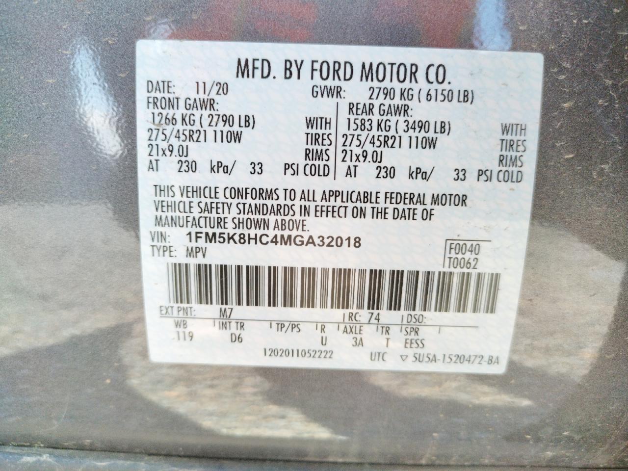 Photo 10 from auction – 2021 FORD EXPLORER P with VIN 1FM5K8HC4MGA32018