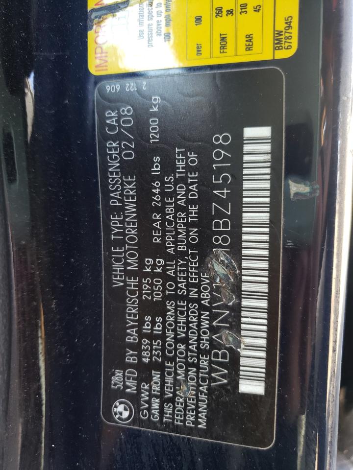 Photo 10 from auction – 2008 BMW 528 XI with VIN WBANV13518BZ45198