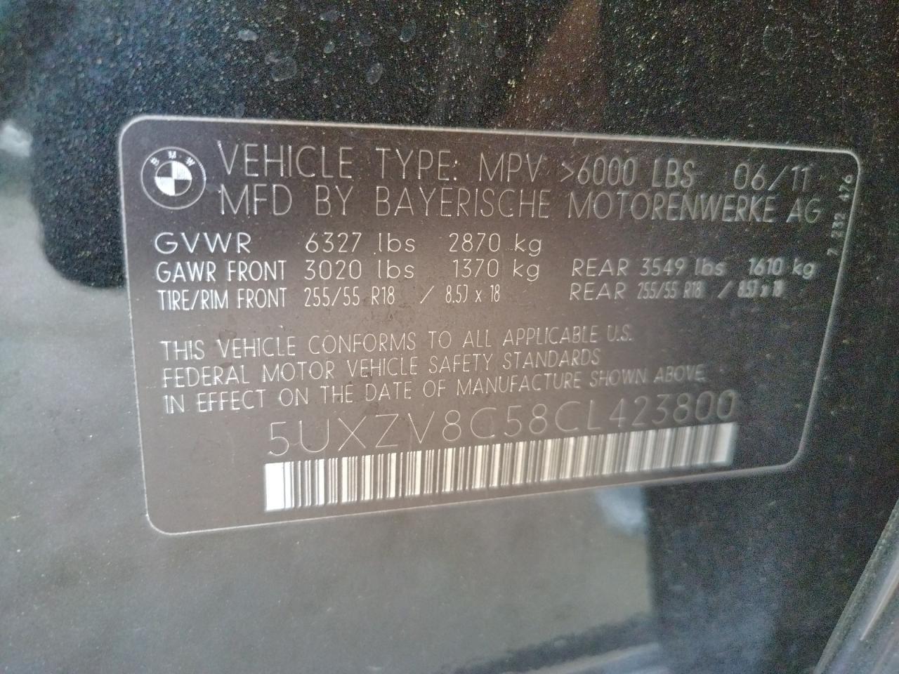 Photo 10 from auction – 2012 BMW X5 XDRIVE5 with VIN 5UXZV8C58CL423800