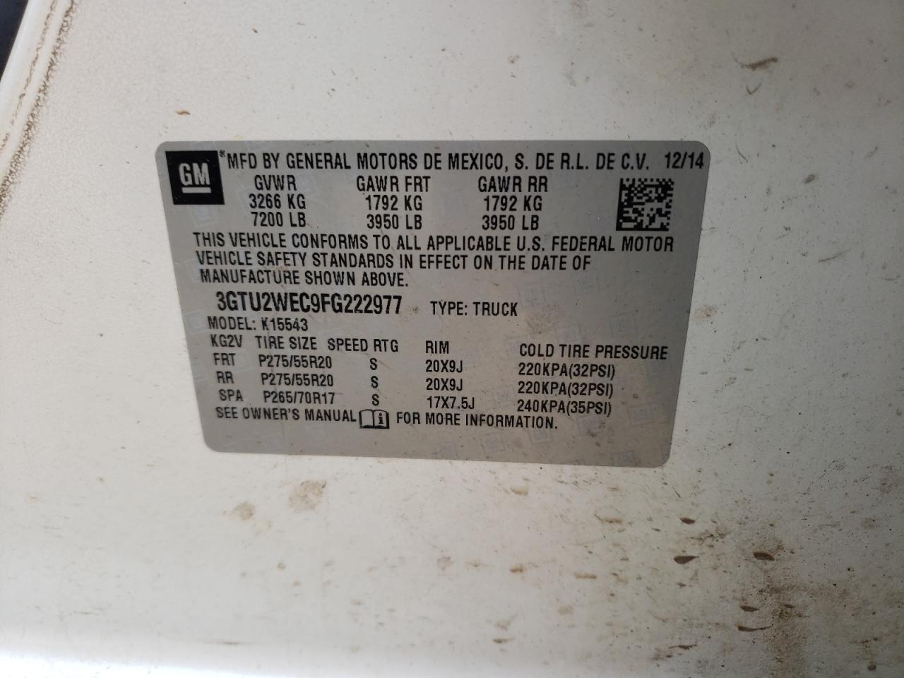 Photo 10 from auction – 2015 GMC SIERRA K15 with VIN 3GTU2WEC9FG222977