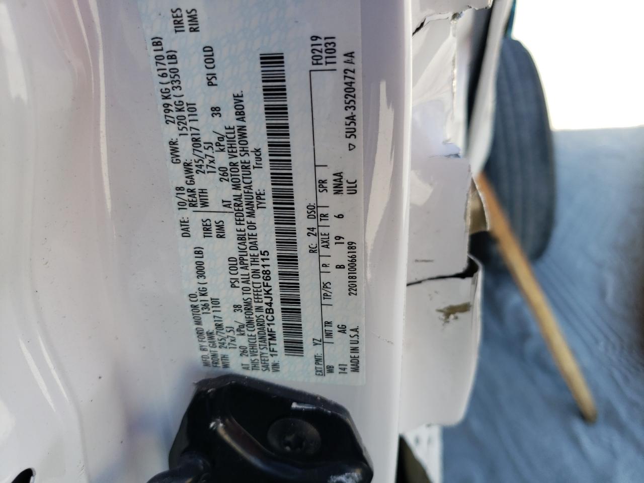 Photo 10 from auction – 2018 FORD F150 with VIN 1FTMF1CB4JKF68115