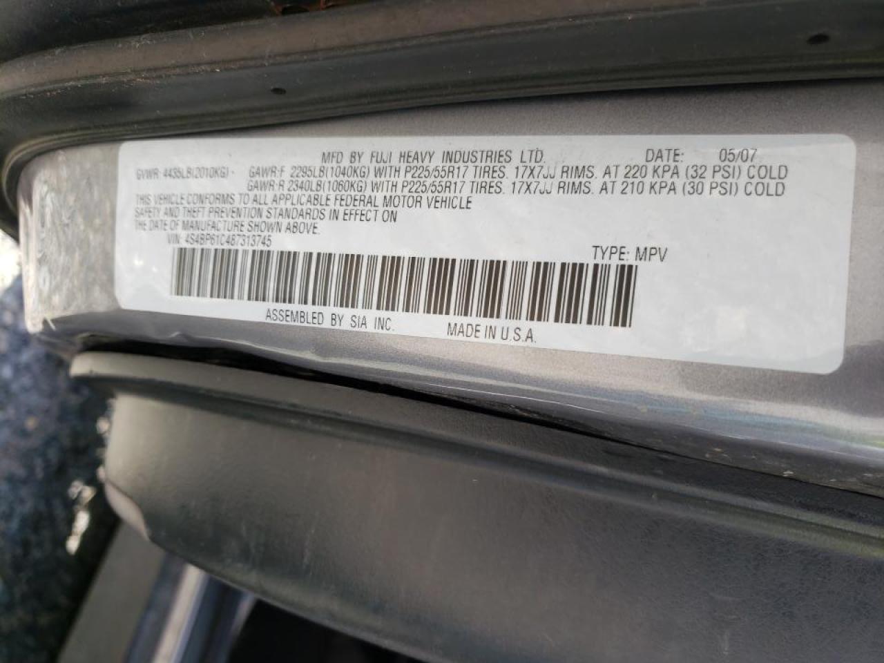 Photo 10 from auction – 2008 SUBARU OUTBACK 2. with VIN 4S4BP61C487313745
