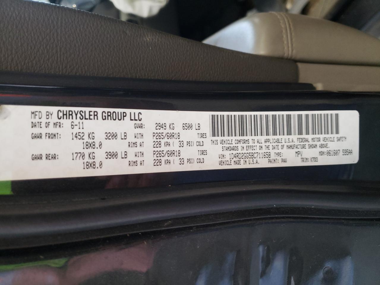 Photo 10 from auction – 2011 DODGE DURANGO EX with VIN 1D4RD2GG5BC711658