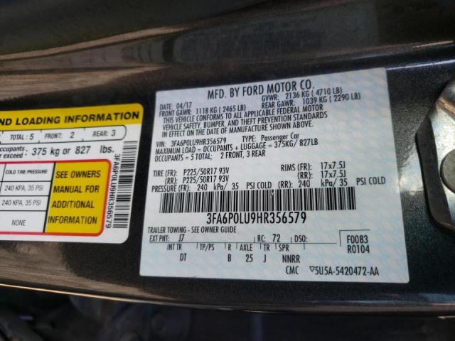 Photo 10 from auction – 2017 FORD FUSION SE with VIN 3FA6P0LU9HR356579