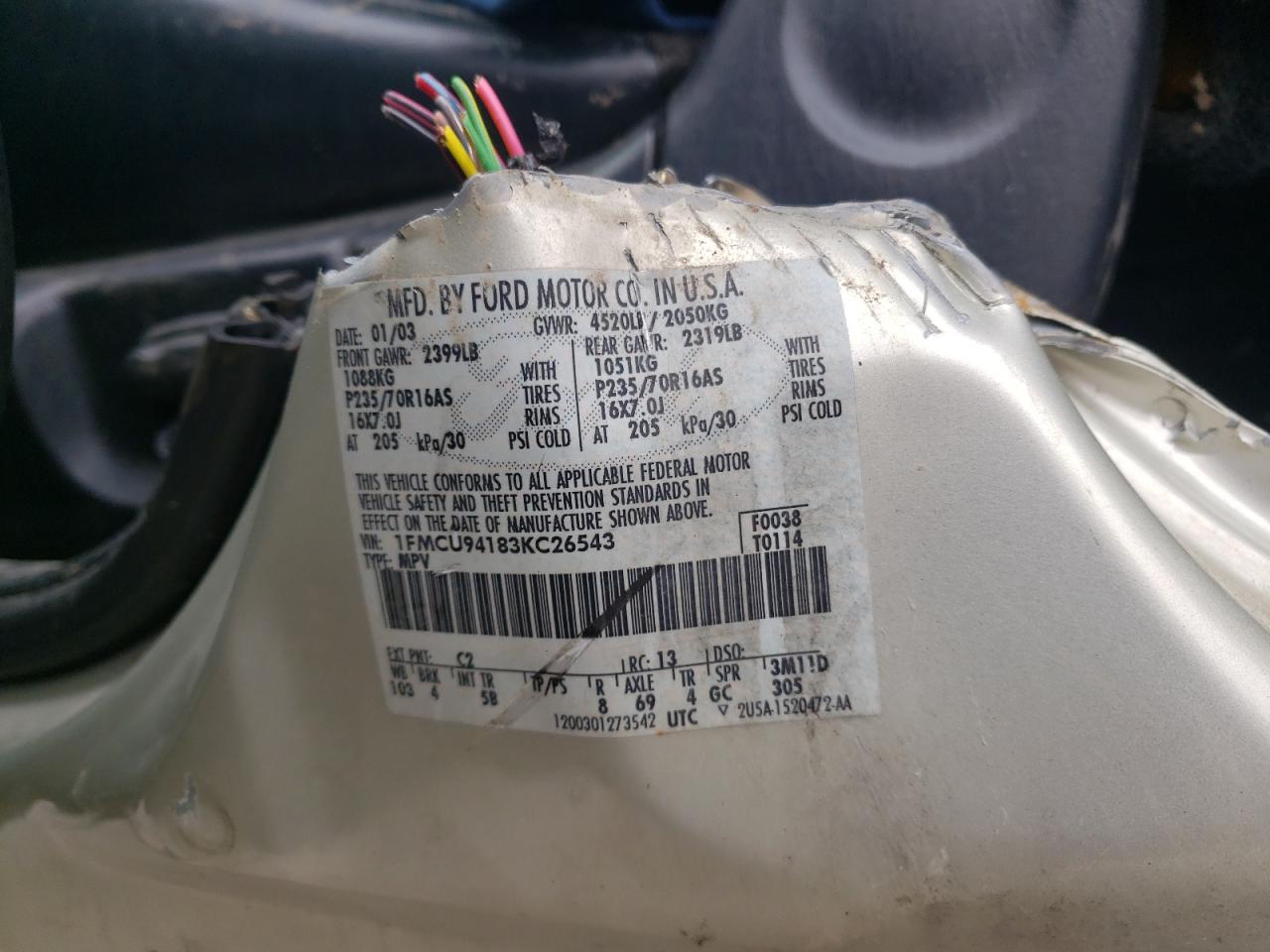 Photo 10 from auction – 2003 FORD ESCAPE LIM with VIN 1FMCU94183KC26543