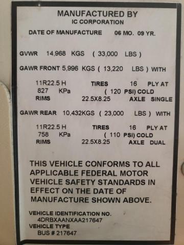 Photo 10 from auction – 2010 IC CORPORATION 3000 RE with VIN 4DRBXAANXAA217647