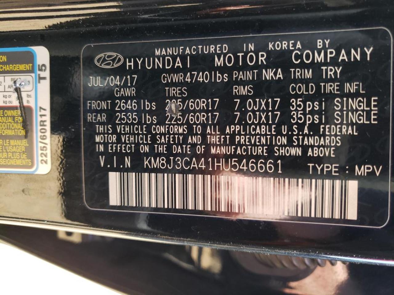 Photo 10 from auction – 2017 HYUNDAI TUCSON LIM with VIN KM8J3CA41HU546661