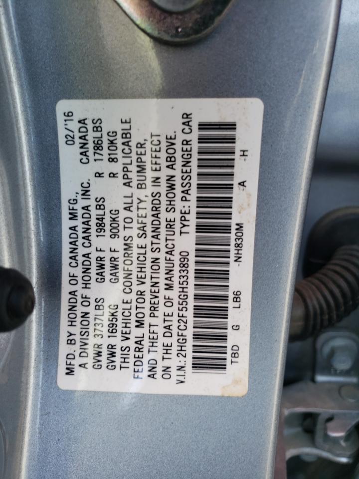 Photo 10 from auction – 2016 HONDA CIVIC LX with VIN 2HGFC2F55GH533890