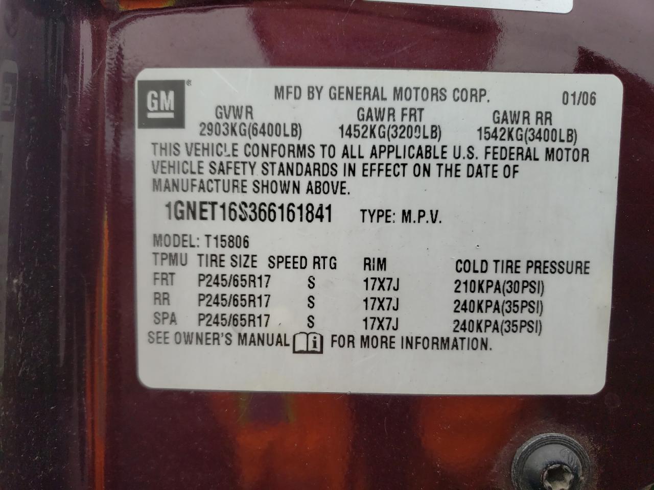 Photo 10 from auction – 2006 CHEVROLET TRAILBLAZE with VIN 1GNET16S366161841