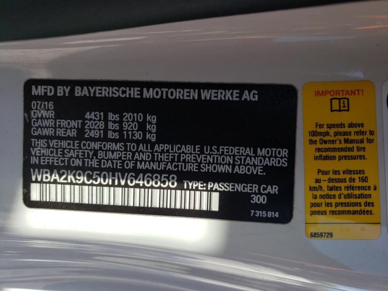 Photo 20 from auction – 2017 BMW 230I with VIN WBA2K9C50HV646858