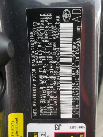 Photo 10 from auction – 2013 TOYOTA COROLLA BA with VIN 2T1BU4EE1DC018494