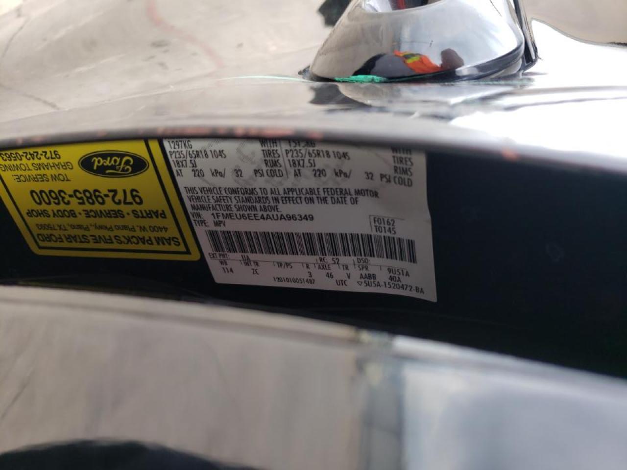 Photo 10 from auction – 2010 FORD EXPLORER E with VIN 1FMEU6EE4AUA96349