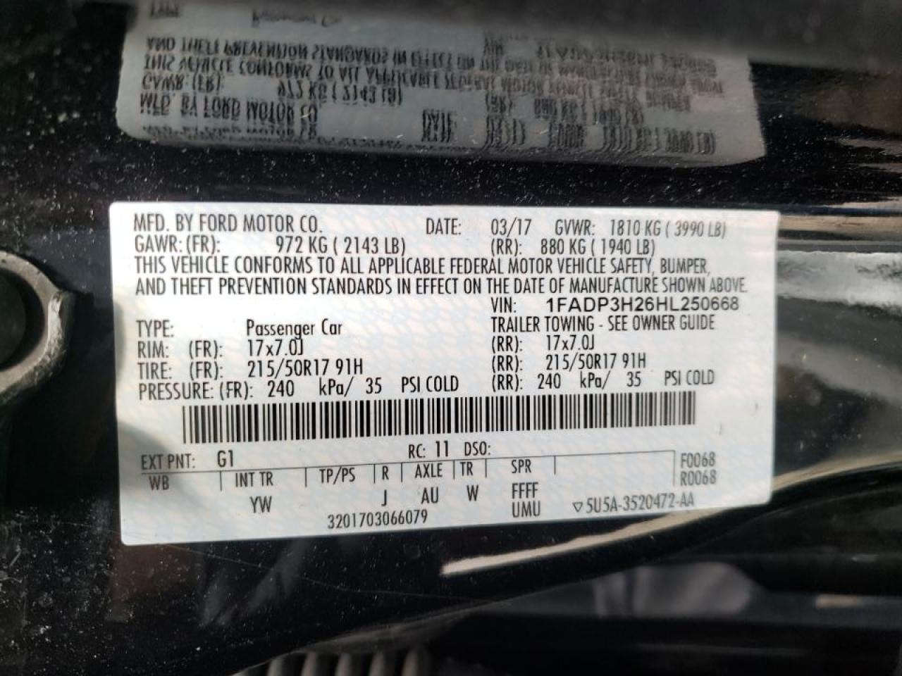 Photo 10 from auction – 2017 FORD FOCUS SEL with VIN 1FADP3H26HL250668
