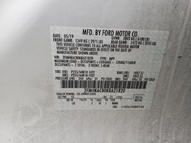 Photo 10 from auction – 2019 FORD FLEX SEL with VIN 2FMHK6C80KBA21820