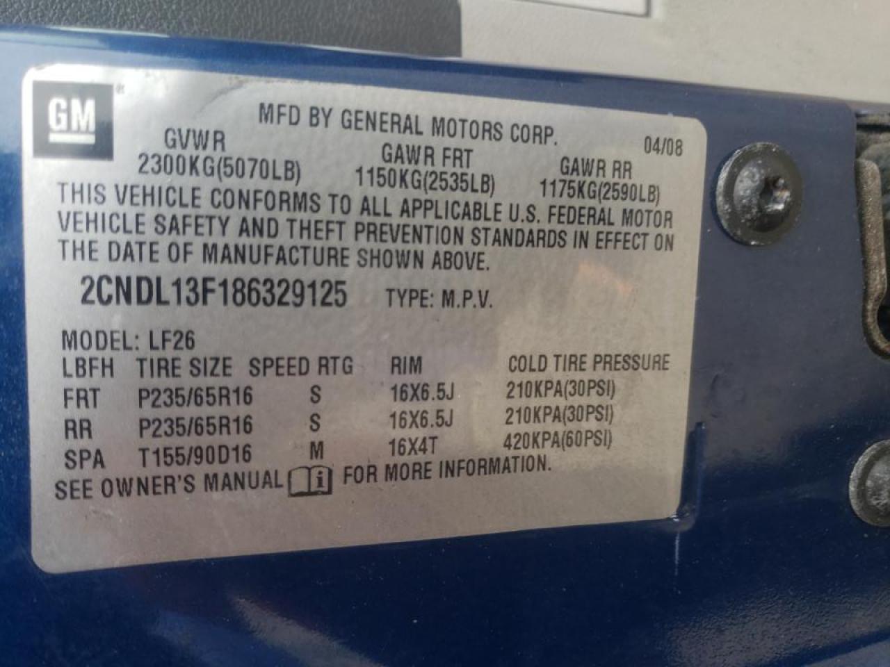 Photo 10 from auction – 2008 CHEVROLET EQUINOX LS with VIN 2CNDL13F186329125