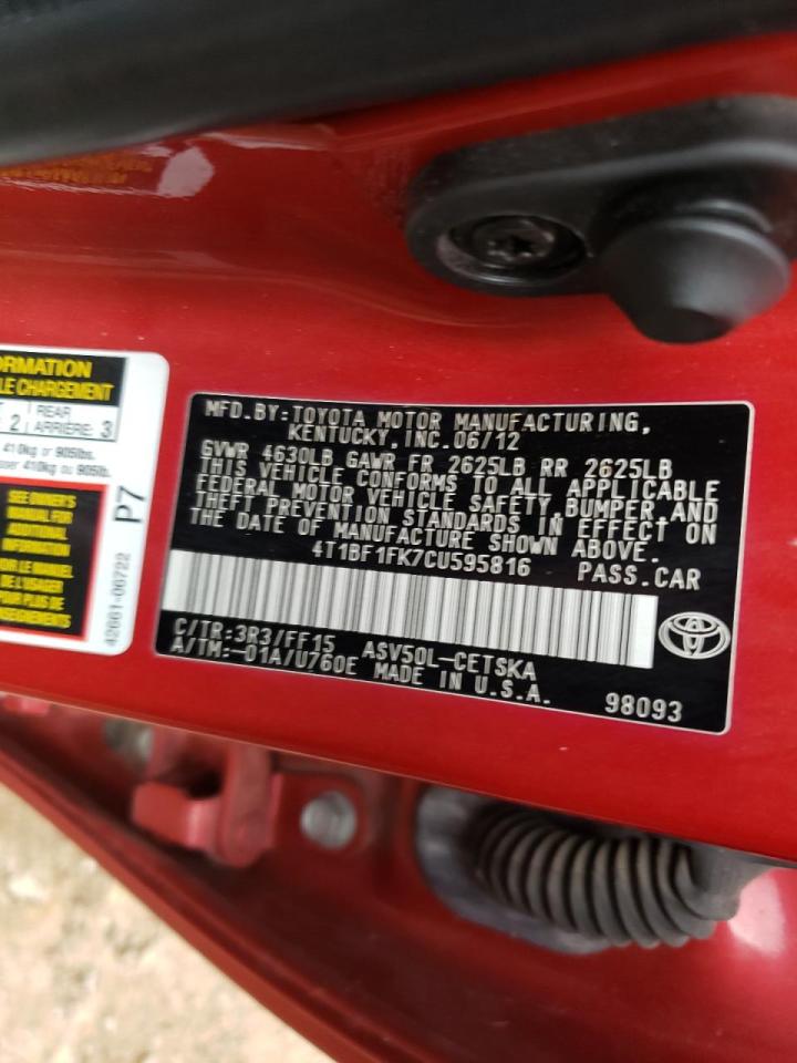 Photo 10 from auction – 2012 TOYOTA CAMRY BASE with VIN 4T1BF1FK7CU595816