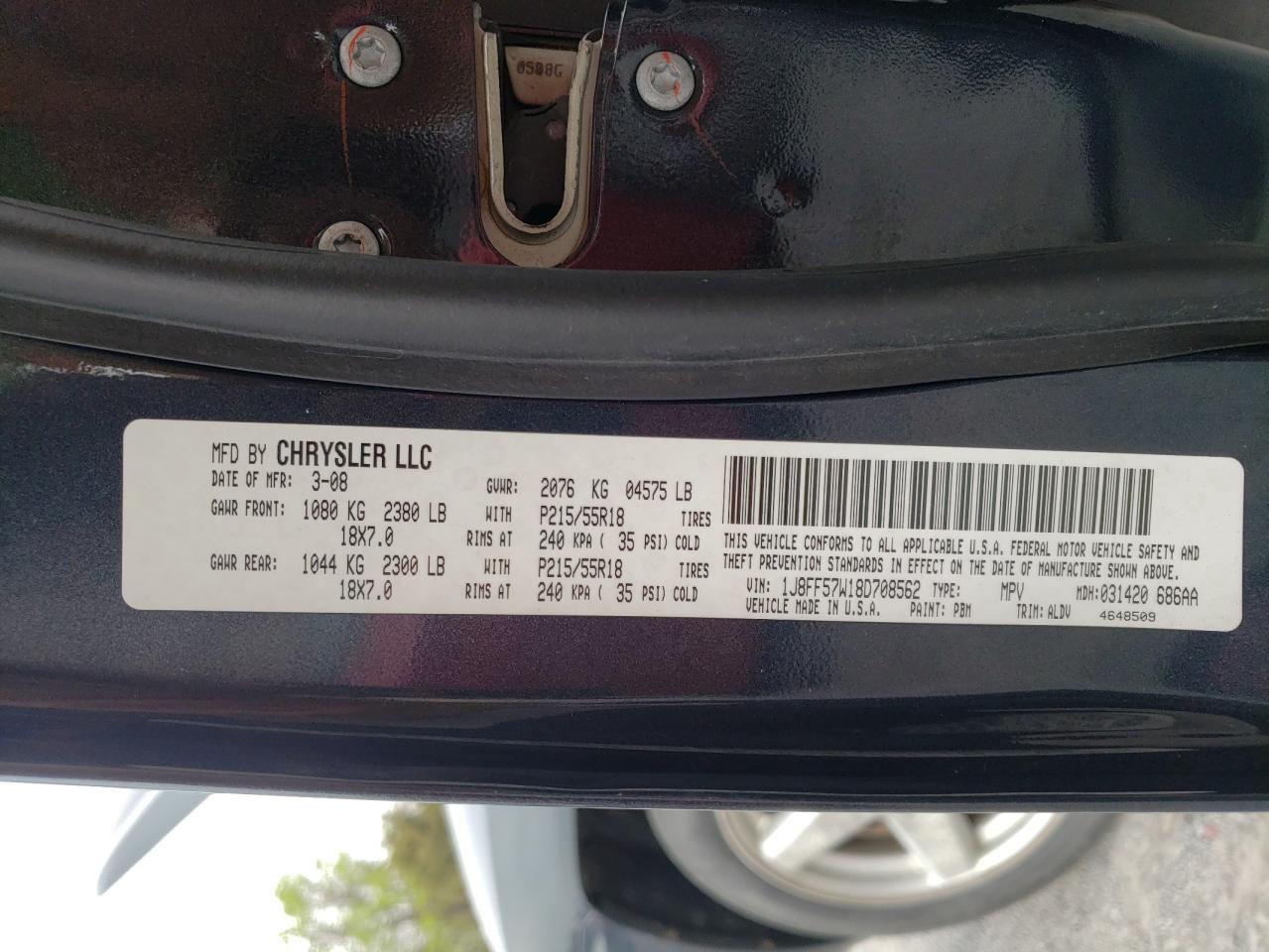 Photo 10 from auction – 2008 JEEP COMPASS LI with VIN 1J8FF57W18D708562