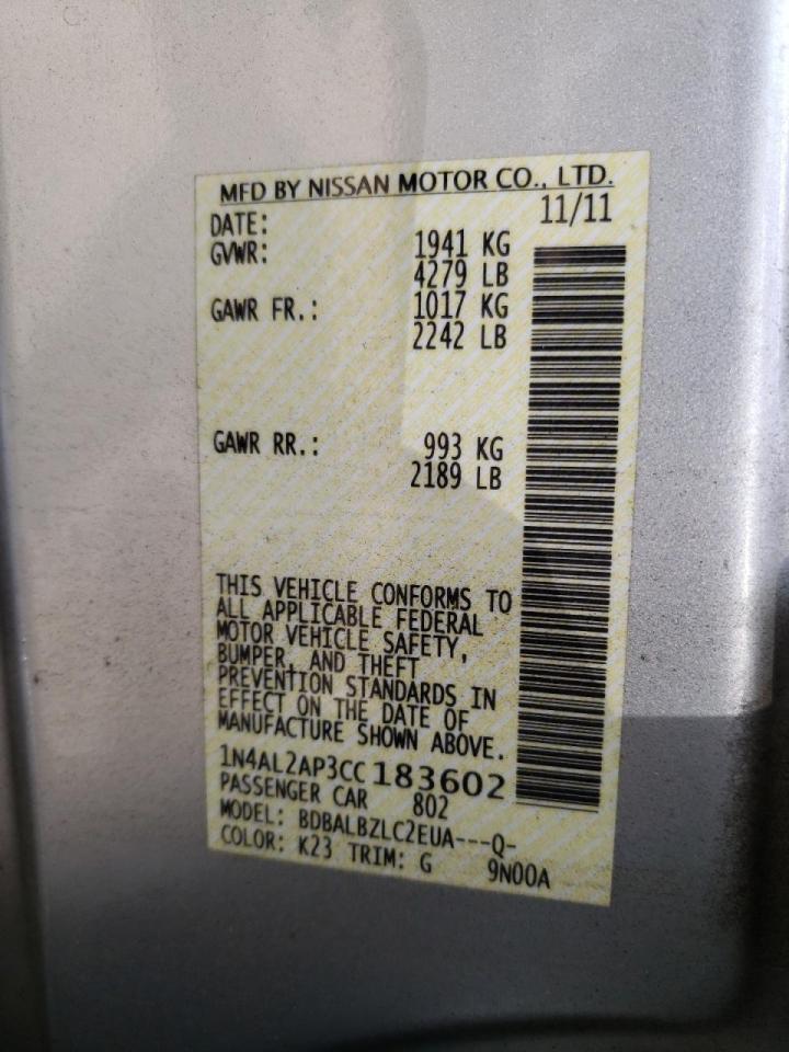 Photo 10 from auction – 2012 NISSAN ALTIMA BAS with VIN 1N4AL2AP3CC183602