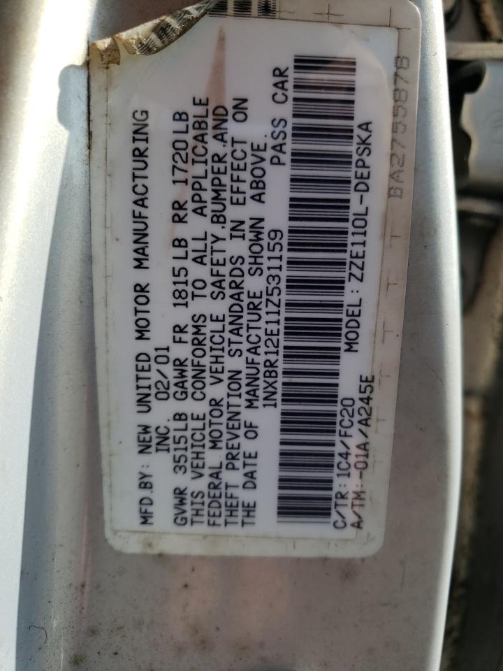 Photo 10 from auction – 2001 TOYOTA COROLLA CE with VIN 1NXBR12E11Z531159