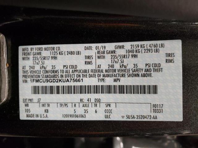 Photo 10 from auction – 2019 FORD ESCAPE SE with VIN 1FMCU9GD2KUA75661