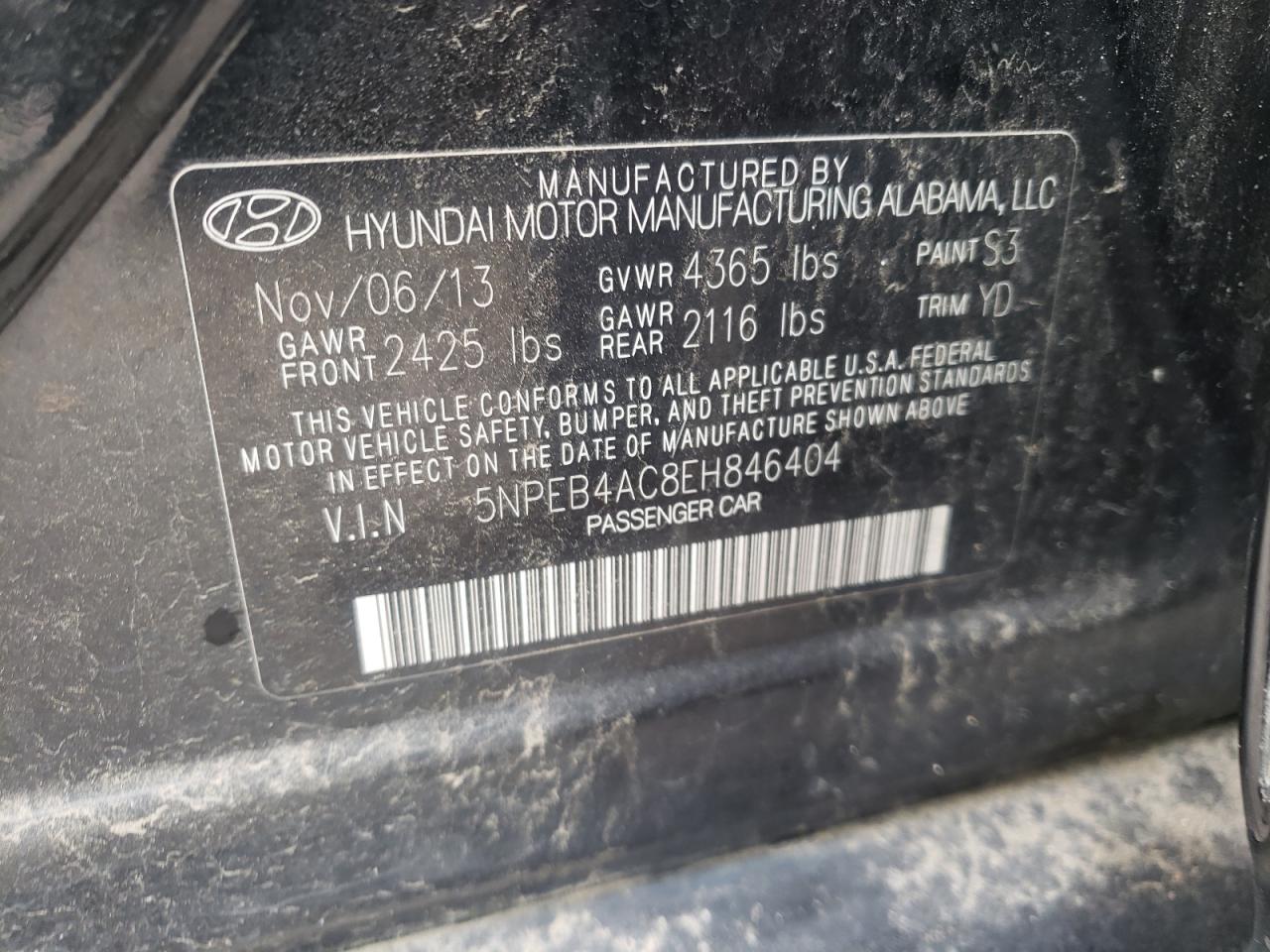Photo 10 from auction – 2014 HYUNDAI SONATA GLS with VIN 5NPEB4AC8EH846404