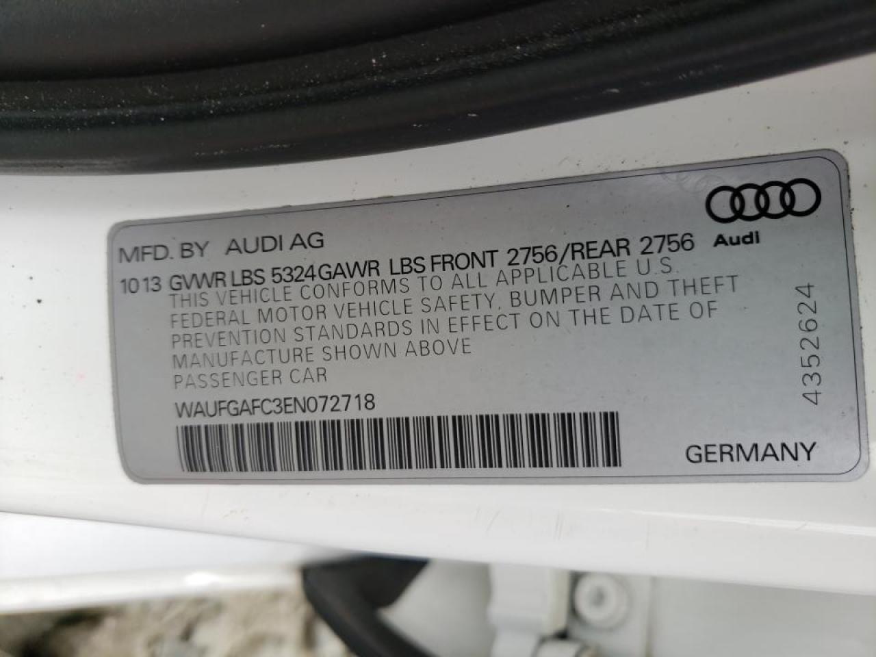 Photo 10 from auction – 2014 AUDI A6 PREMIUM with VIN WAUFGAFC3EN072718