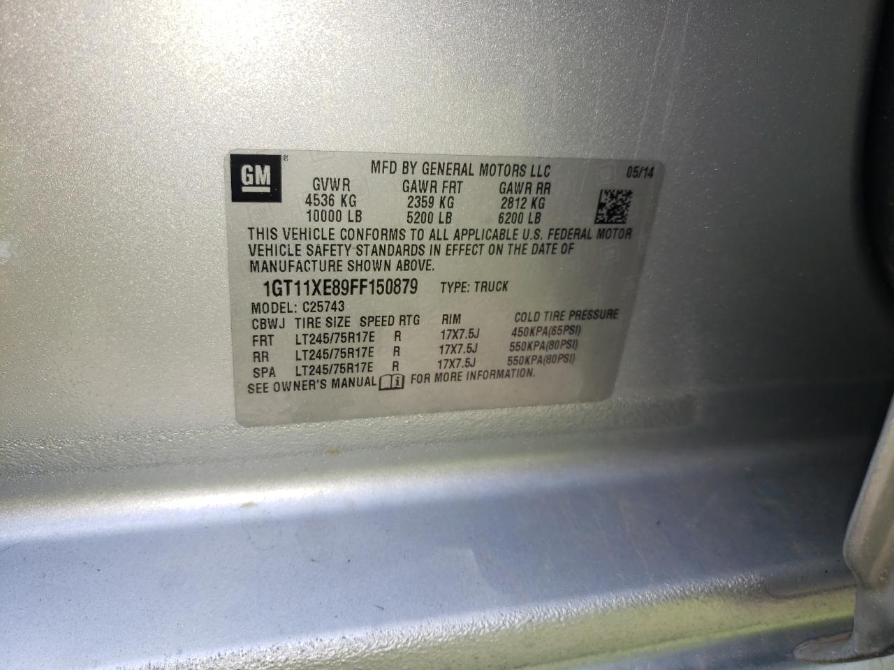 Photo 10 from auction – 2015 GMC SIERRA C25 with VIN 1GT11XE89FF150879