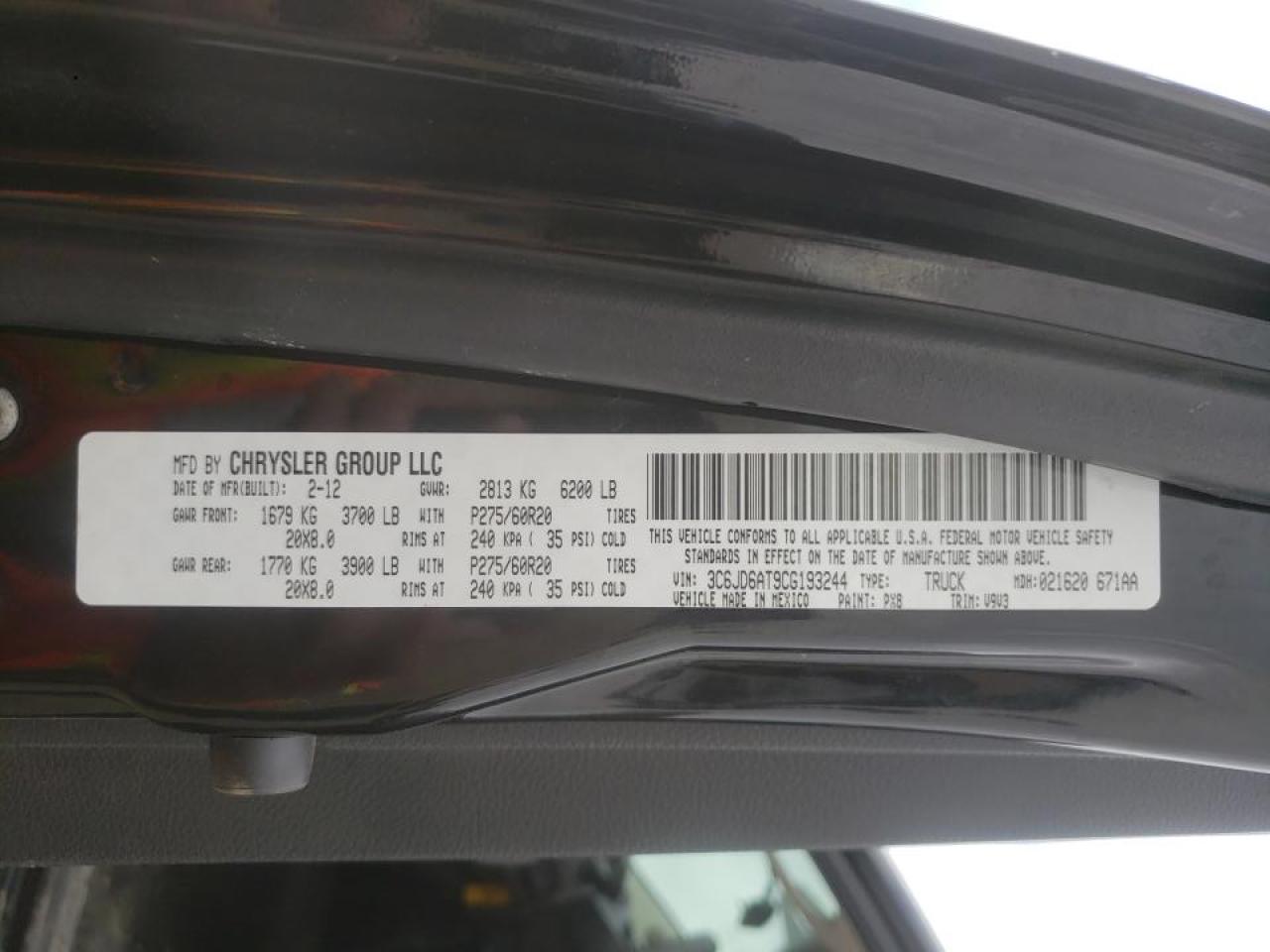 Photo 19 from auction – 2012 DODGE RAM 1500 S with VIN 3C6JD6AT9CG193244